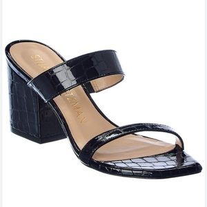 Stuart Weitzman black patent faux croc shoes with original box Olive 75